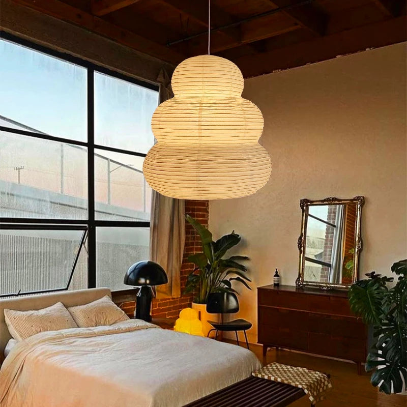 Noguchi Yong suspension lumières Akari Wabi-sabi plafonnier japonais papier de riz lustre pour salon décor à la maison suspension - vue 3 sur 9