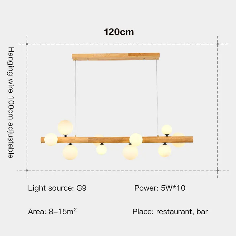 lustre moderne en bois et verre laiteux pour espaces contemporains