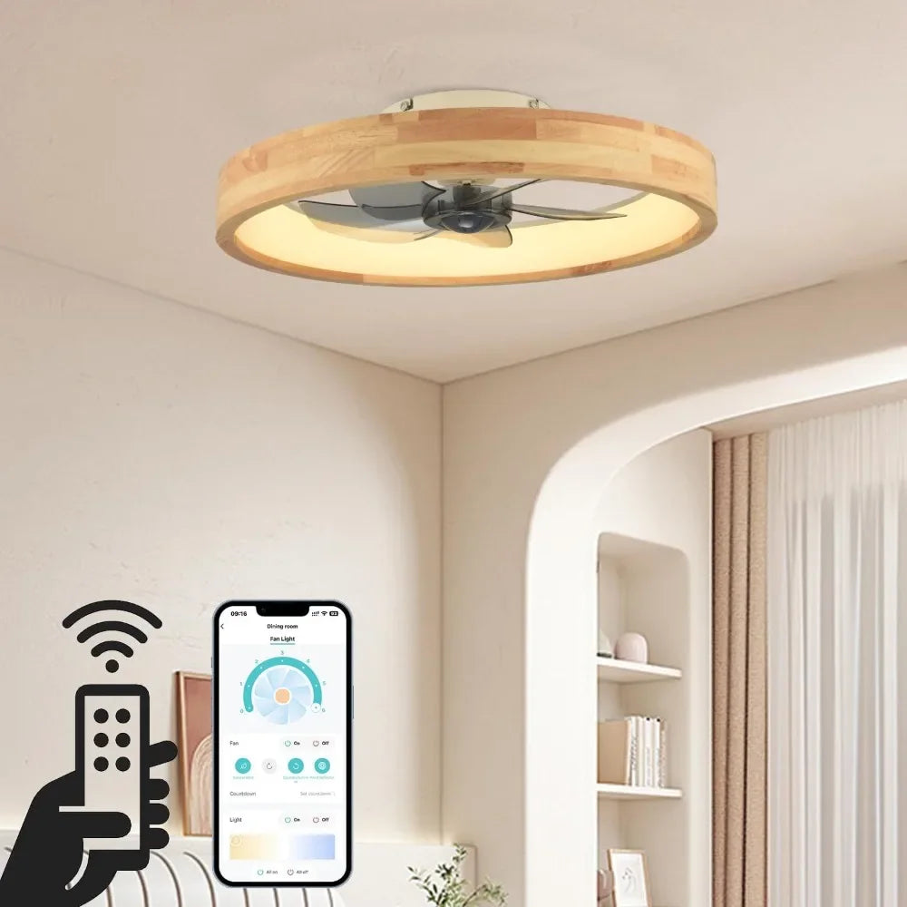 Plafonnier ventilateur led avec minuterie télécommande et pales réversibles
