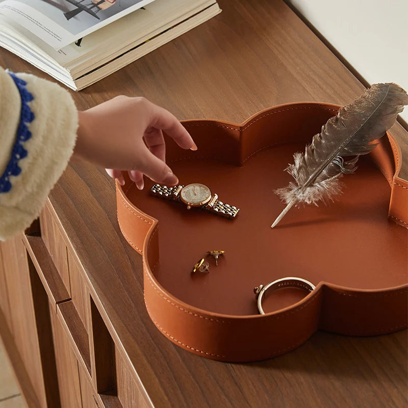 boîte de rangement ronde en cuir haut de gamme pour bijoux et objets décoratifs