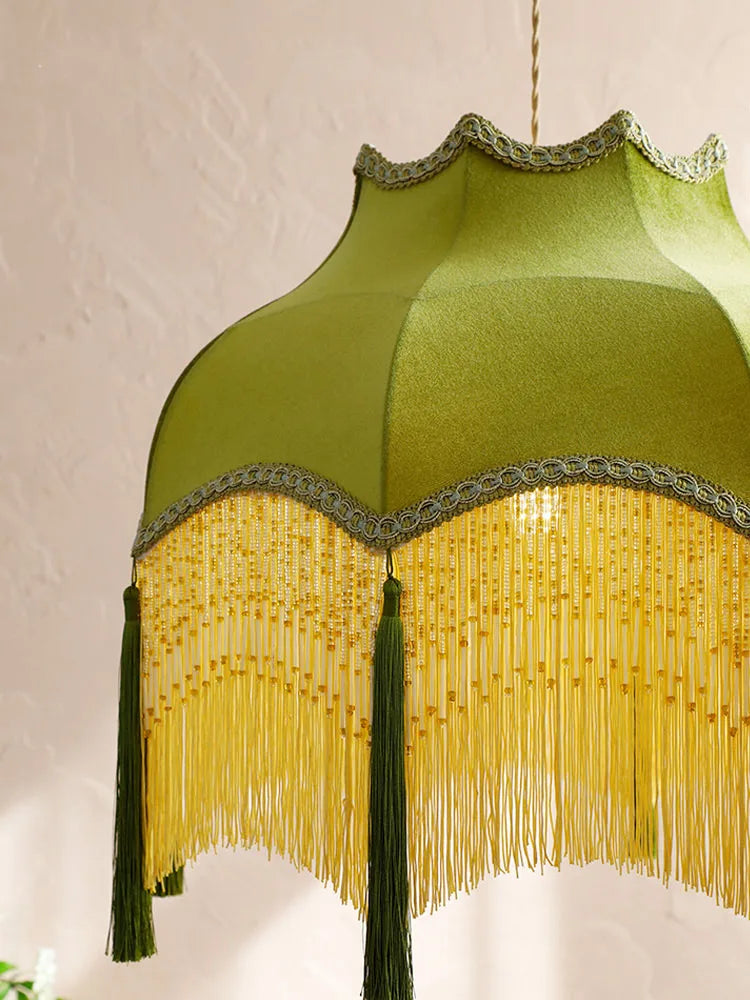 lustre led français vintage velours or glands - vue 7 sur 6