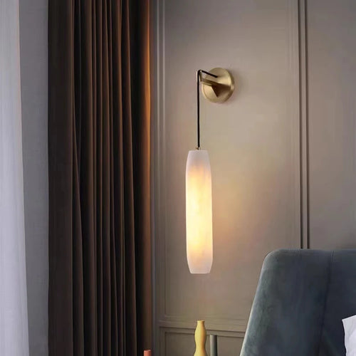 applique murale cylindrique en marbre naturel avec fil de cuivre ajustable