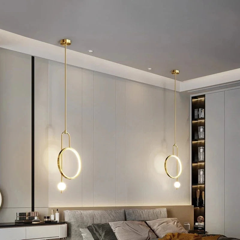 Gold Ring Pendant Light Modern Ball Led Hanging Lamp Bedroom Bedside Nordic Living Room Home Decor Background Lighting - vue 3 sur 10