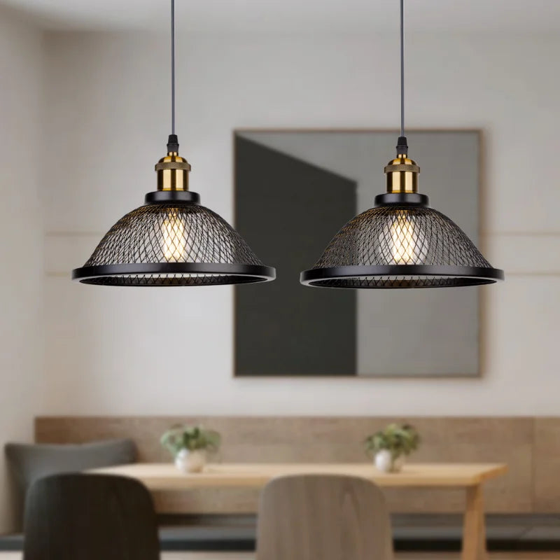 suspension Vintage rétro noir fer Net-Cage cuisine E27 LED pour chambre salon Restaurant - vue 5 sur 13