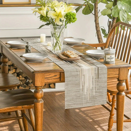 Chemin de table motifs rayures abstraites style minimaliste