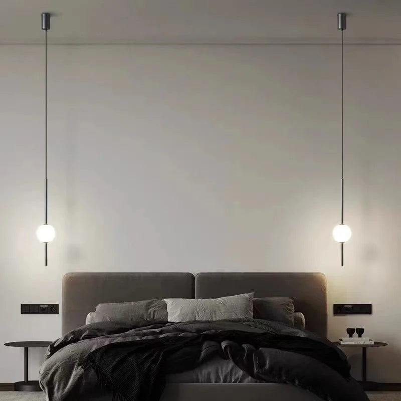 Nordique LED simple boule de verre lustre chambre chevet longue ligne lampes suspendues restaurant moderne décoration intérieure lampe lustre - vue 7 sur 10