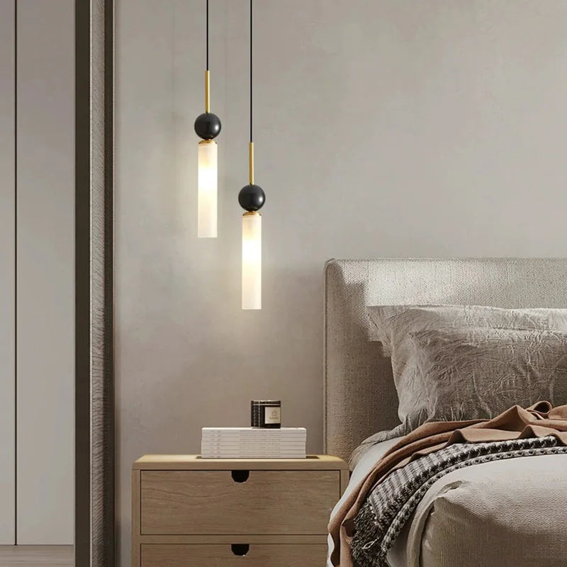 Suspension design en marbre naturel et cuivre cordon réglable