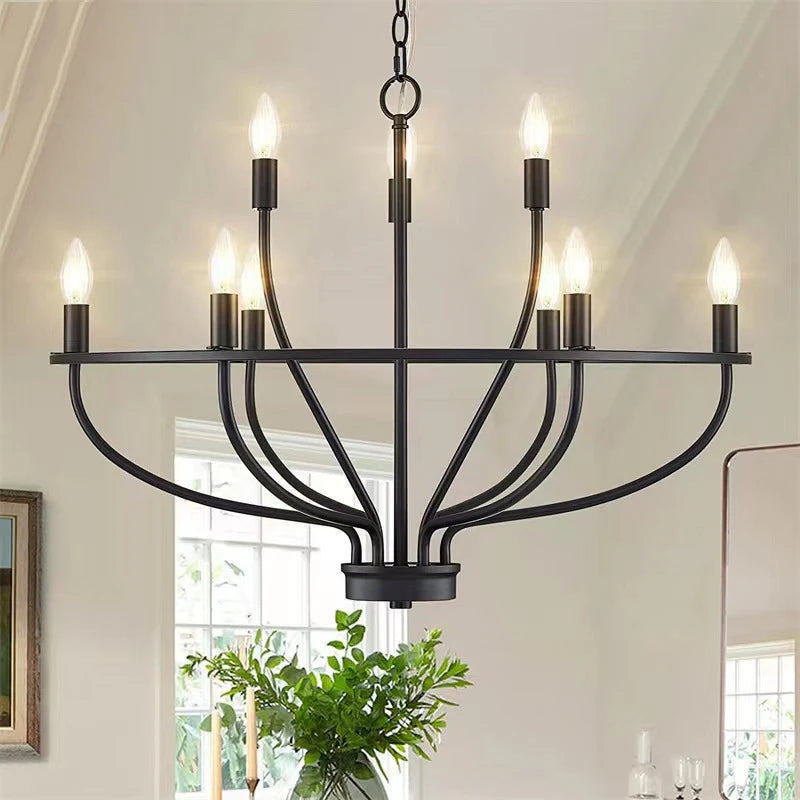lustre industriel rétro en fer avec branches circulaires