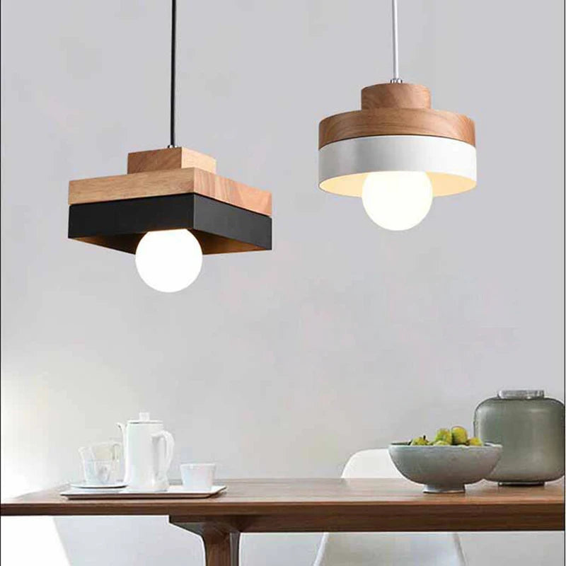 Nordique LED suspension en bois fer 18CM carré salon luminaire suspendu pour chambre salle à manger étude décor à la maison Luminaires - vue 5 sur 18