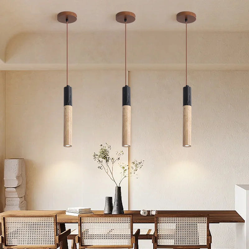 suspension vintage en pierre naturelle avec abat-jour cloche - vue 4 sur 6