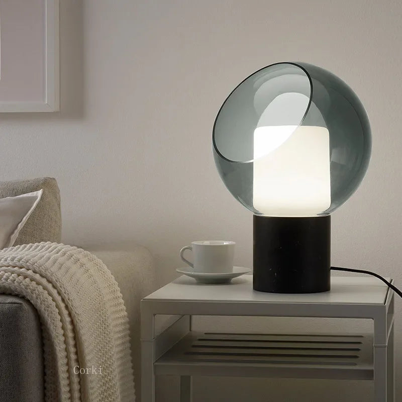 lampe de bureau en marbre design abat jour en verre moderne - vue 5 sur 8