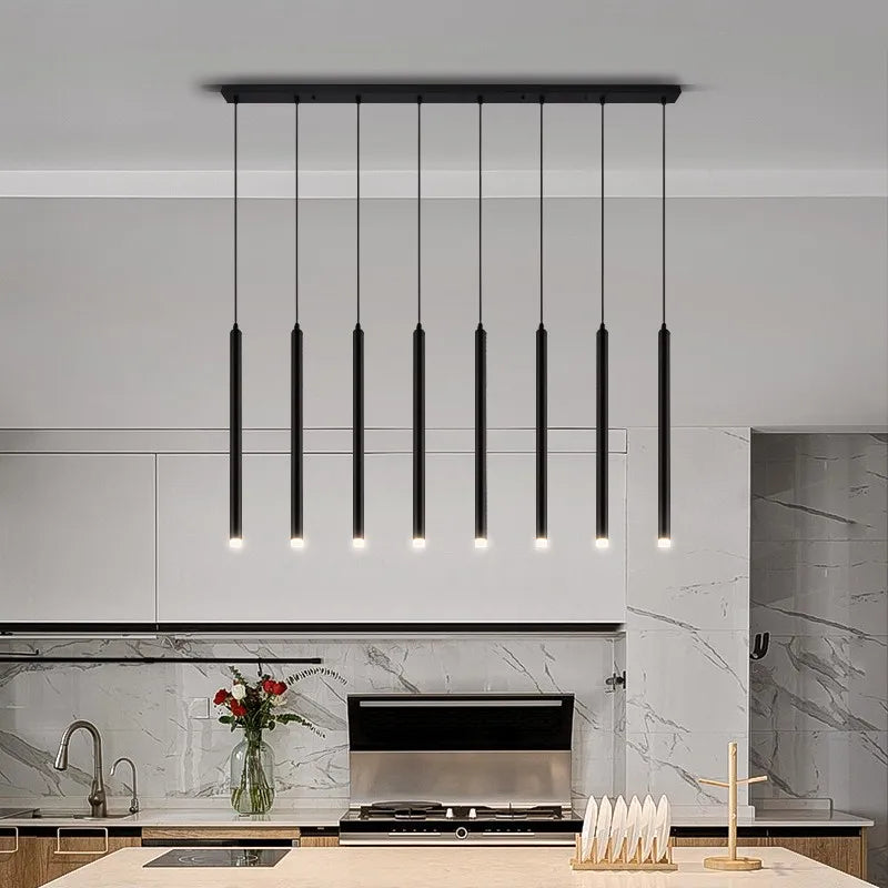 lustre suspendu led moderne long tube pour restaurant nordique