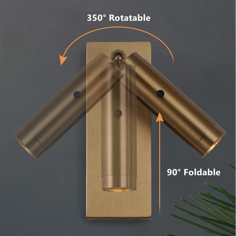 3W LED Applique murale de lecture avec interrupteur DC5V USB Port de charge chevet 350 degrés Rotation chambre hôtel tête de lit appliques lumière