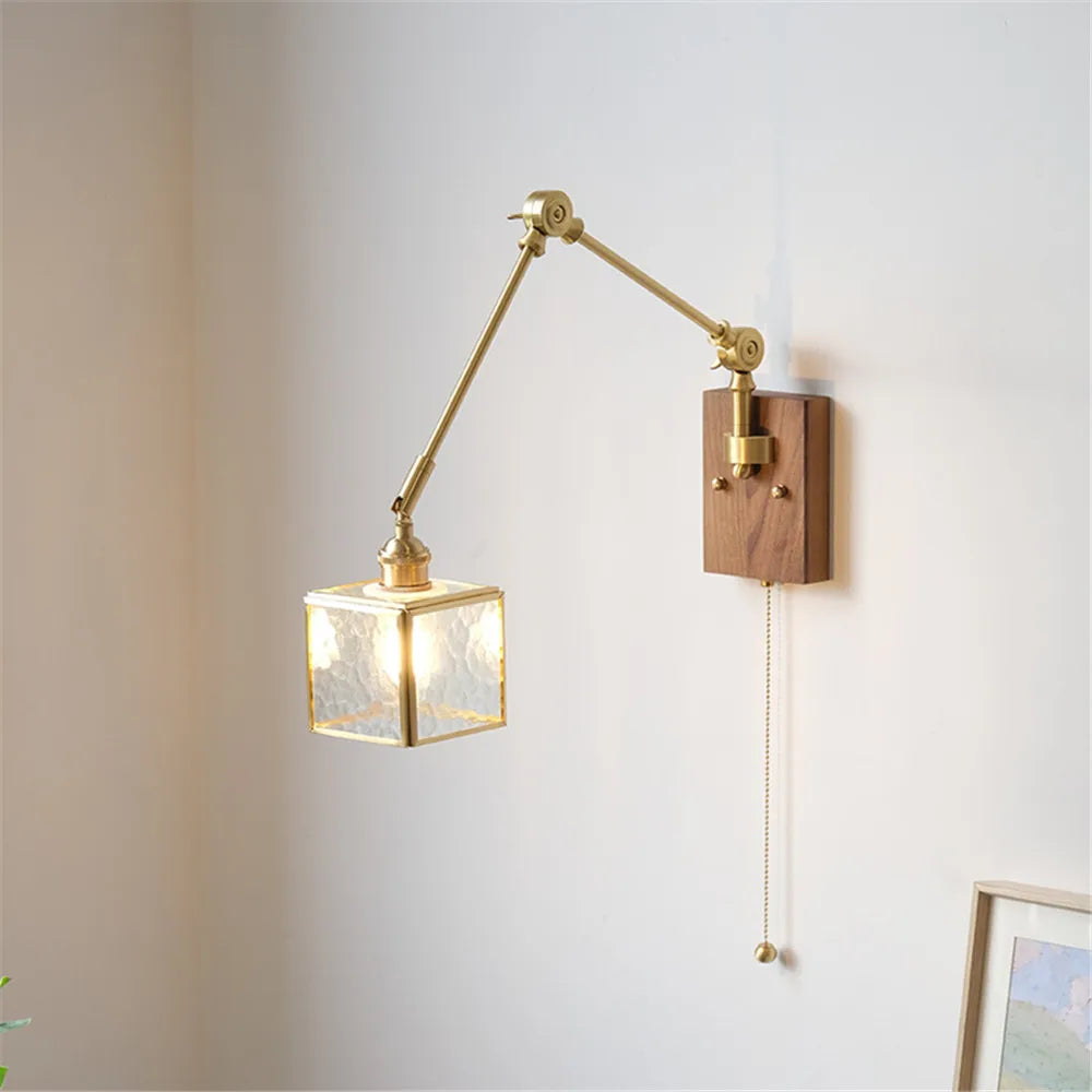 Applique murale rétro en cuivre avec bras oscillant et abat-jour réglable