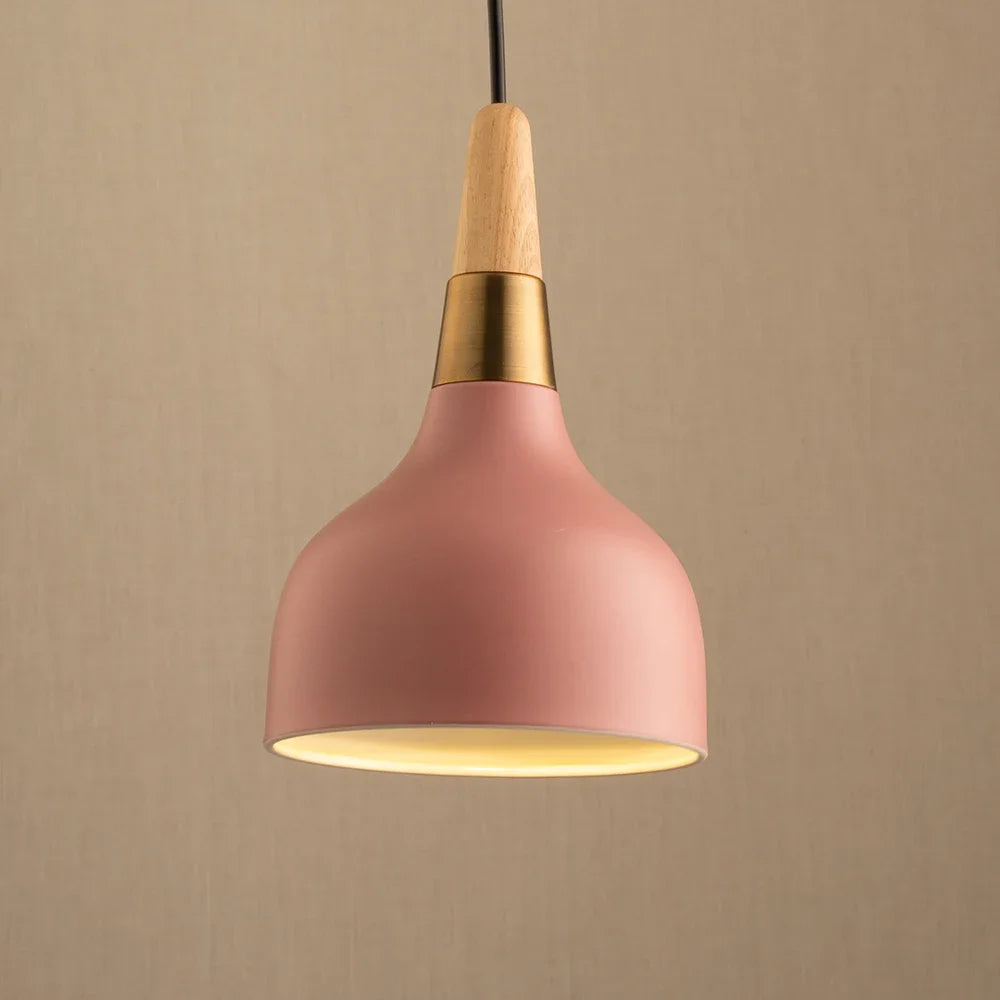 suspension led nordique en fil de fer forme macaron en bois - vue 11 sur 12