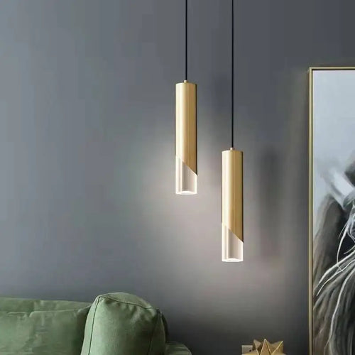 lustre led cylindrique minimaliste en fer et cristal clair
