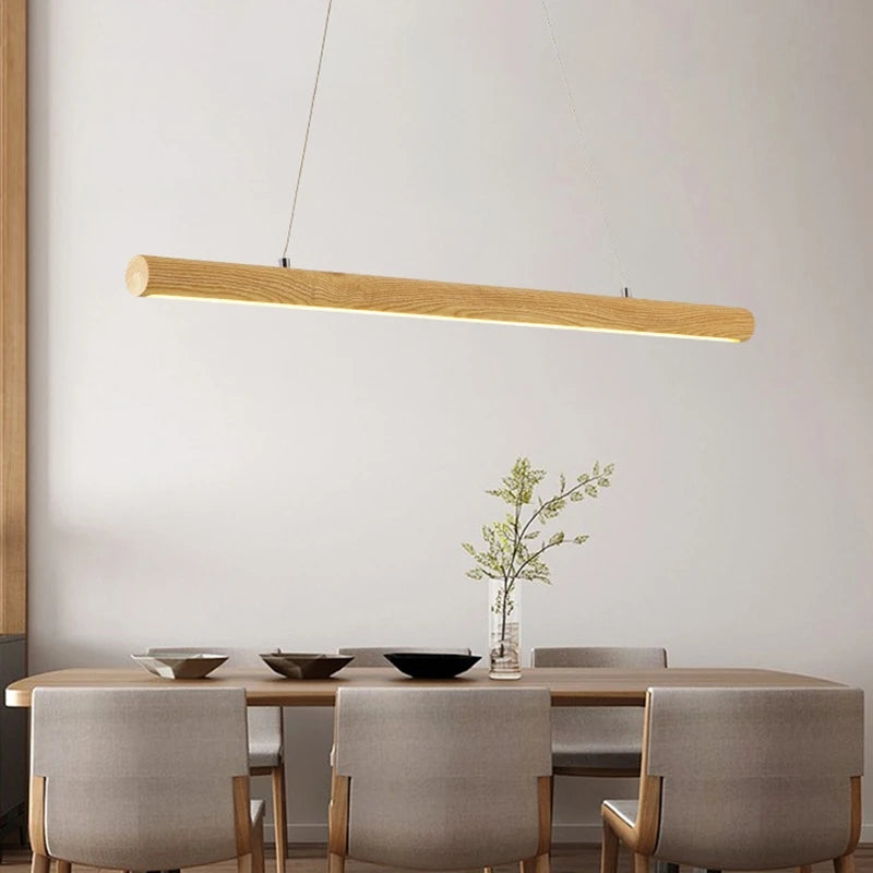 lampe de suspension ronde en bois massif nordique avec led
