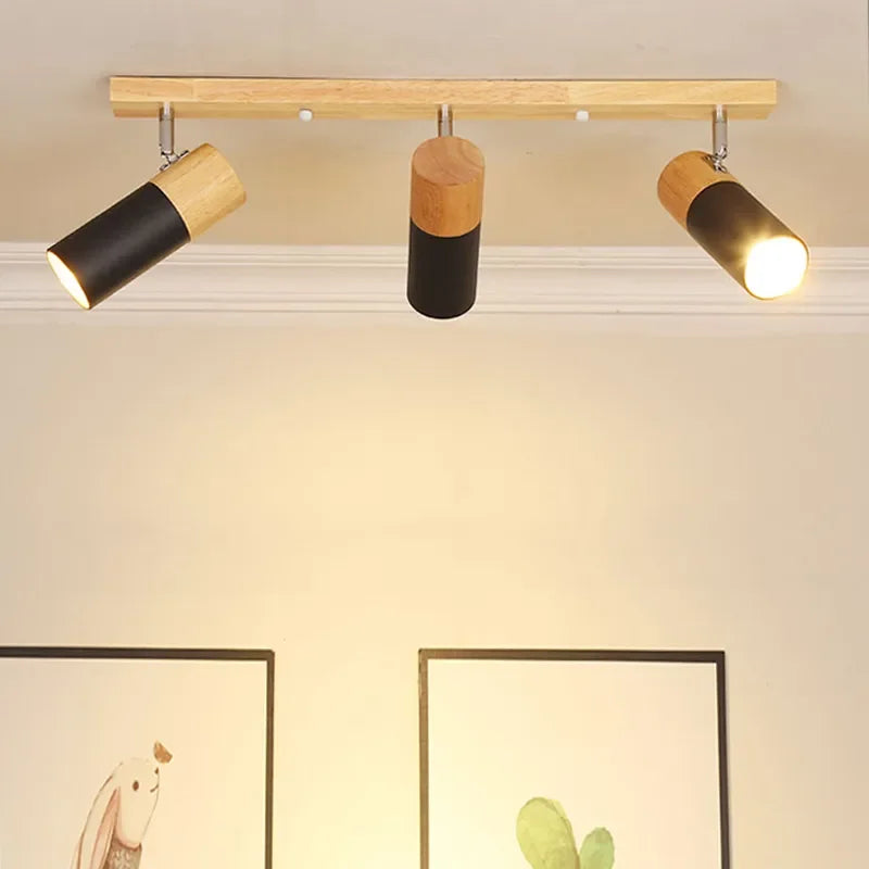 Plafonniers en bois nordiques spot rotatif salon chambre salle à manger spot réglable vestiaire luminaire - vue 5 sur 17