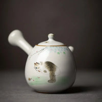 Théière ru kiln artisanale motif chat poignée latérale