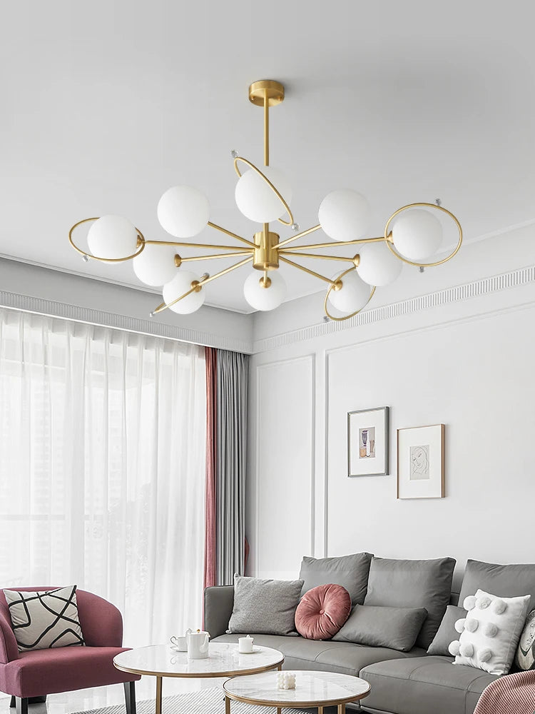 lustre moderne en cuivre avec verre décoratif minimaliste
