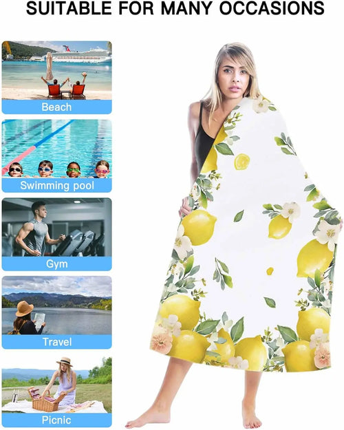Serviette de bain microfibre motif citron floral plage