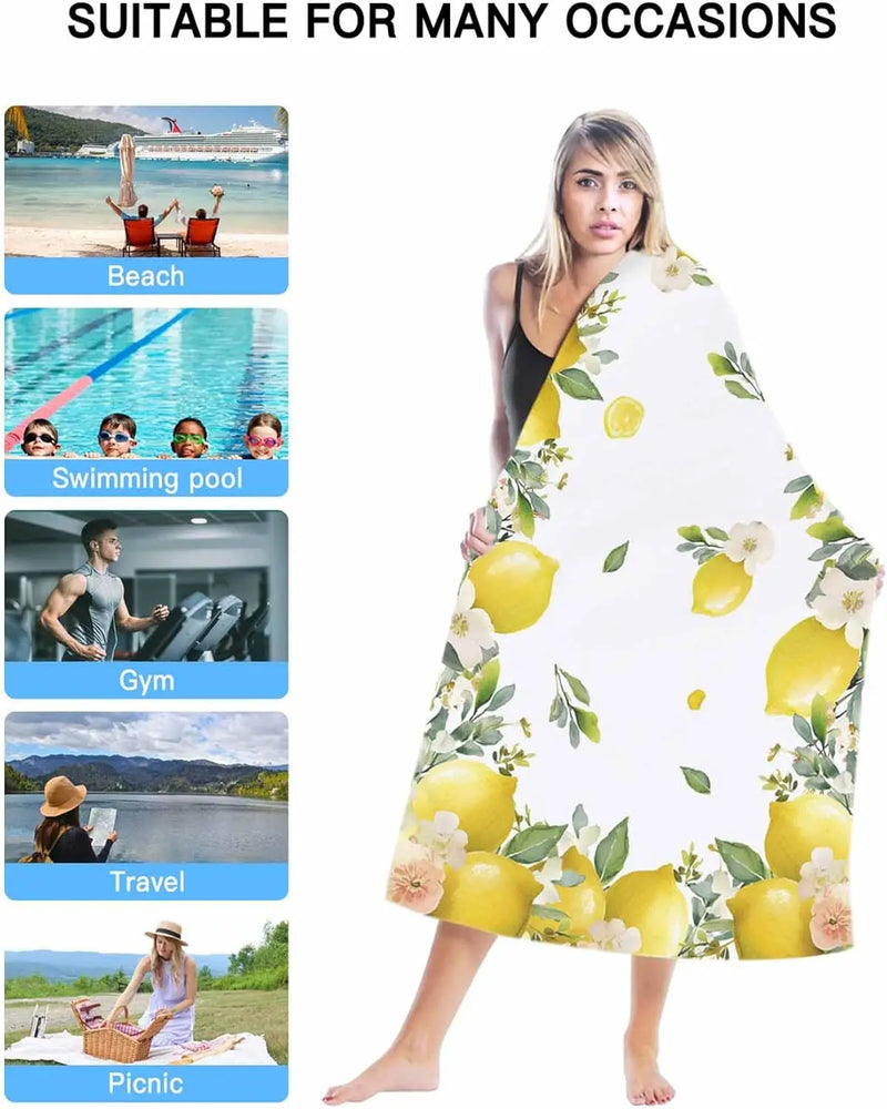 Serviette de bain microfibre citron floral plage absorbante