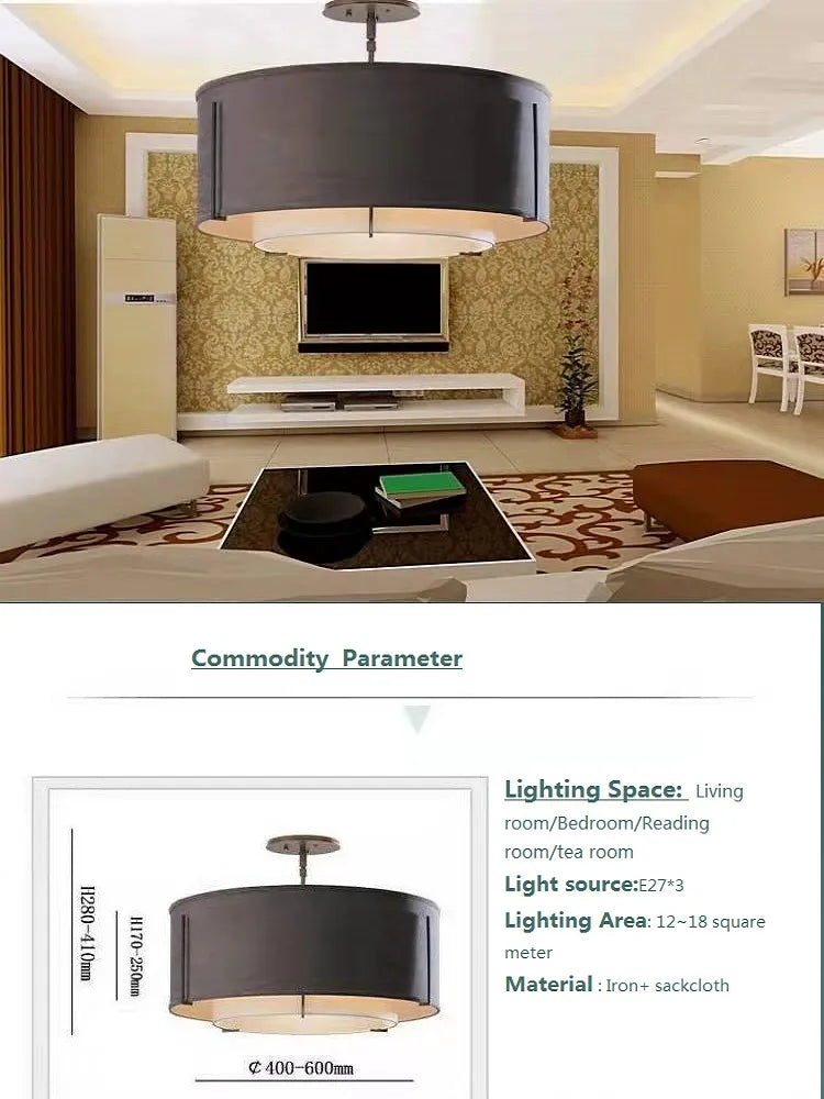 Plafonnier Style chinois LED Simplicité Art Tissu Rond - vue 8 sur 8