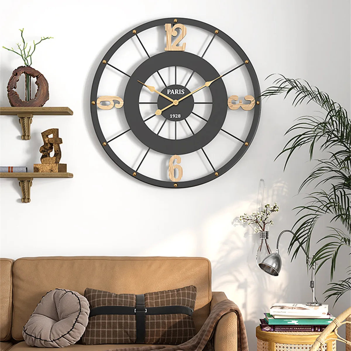horloge murale européenne minimaliste silencieuse en métal décorative