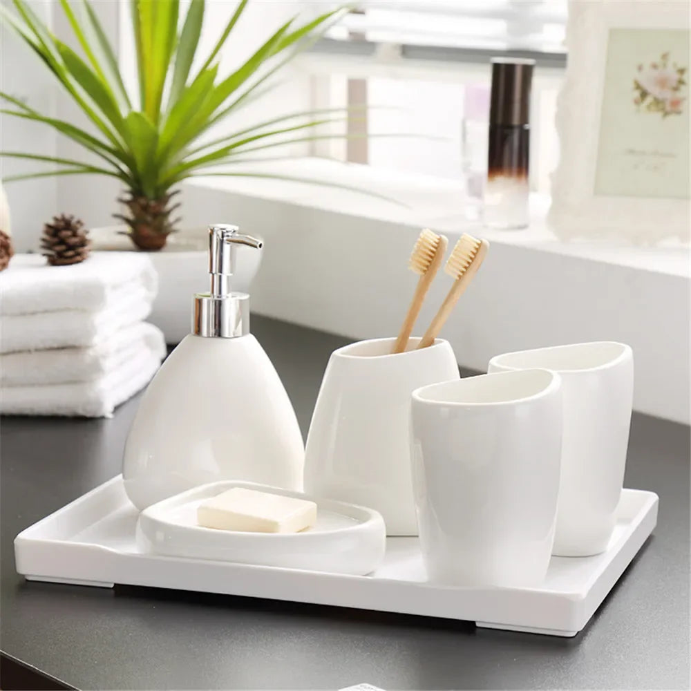 distributeur de savon en céramique nordique pour salle de bain - vue 4 sur 9