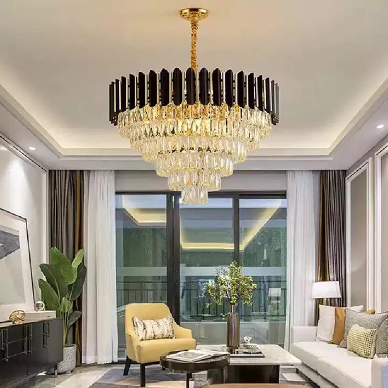 lustre led moderne de luxe en cristal luminaire rond ou long - vue 5 sur 18