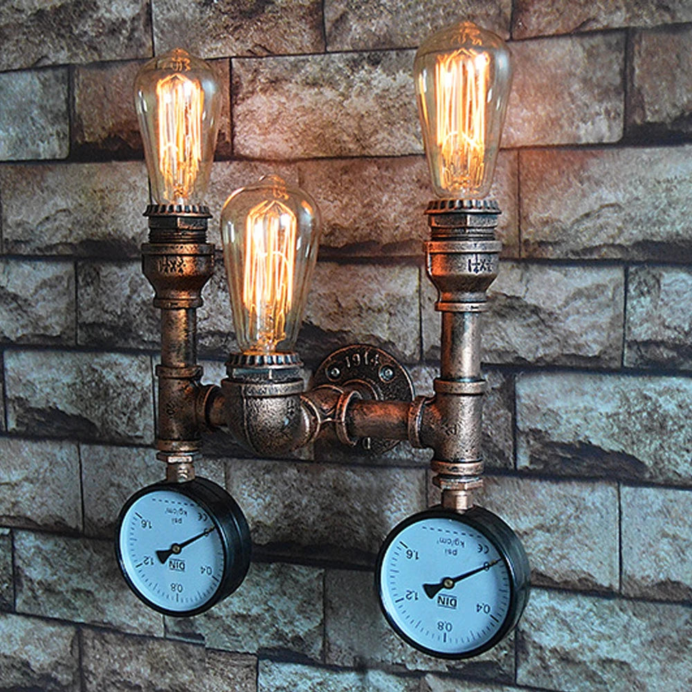 Applique murale vintage steampunk en fer avec tuyau d'eau