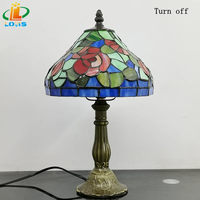 lampe à poser style tiffany avec design floral antique - vue 5 sur 6