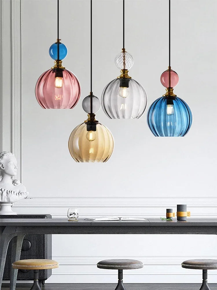 LED Suspension En Verre Nordique 1/3 Tête Colorée Bonbons Chambre Chambre D'enfant Luminaires Suspendus Pour Salle À Manger Lampes De Décoration Intérieure