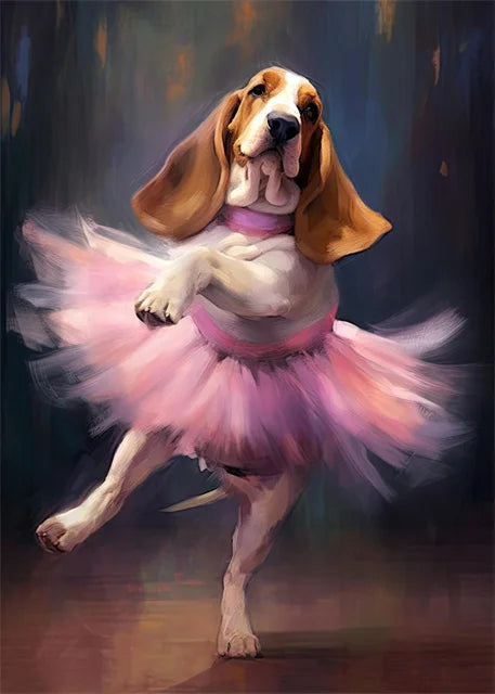 portraits de ballerine de chien art abstrait mural kawaii