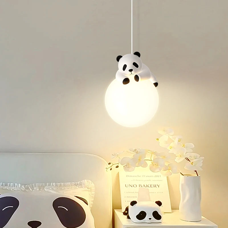 lustre suspendu en résine panda pour chambre d'enfants
