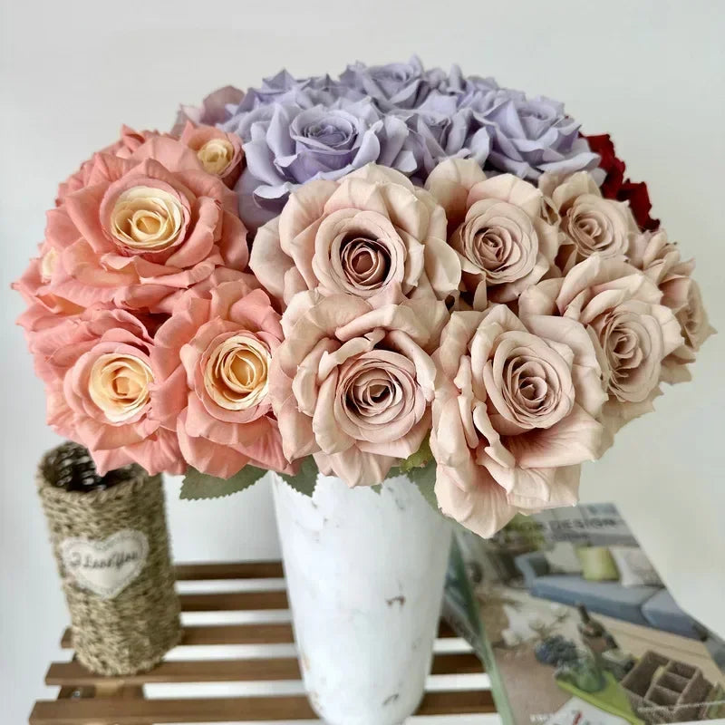 bouquet de roses artificielles en soie pour décoration festive