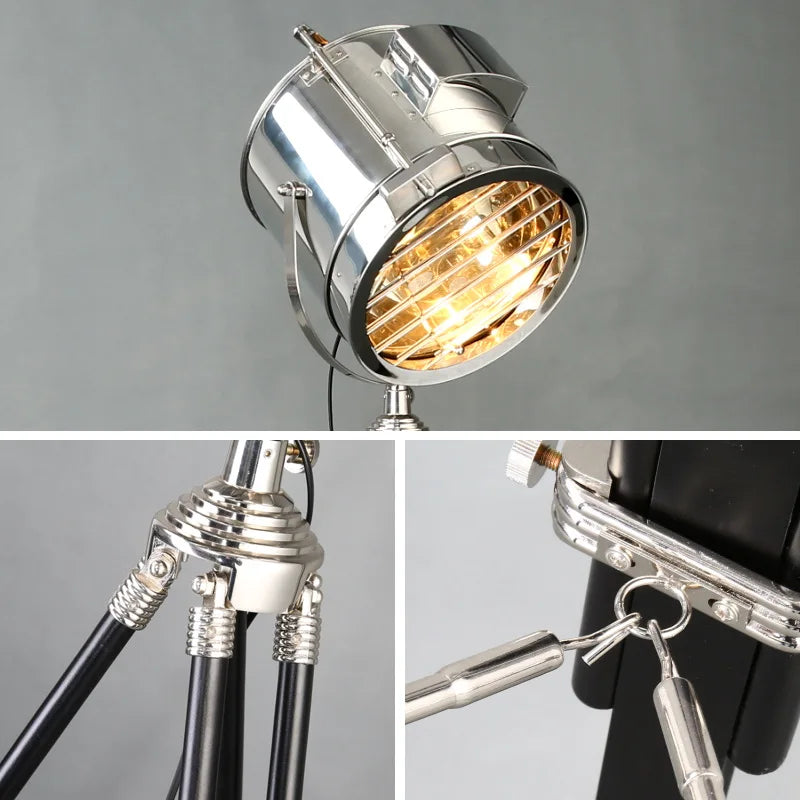 lampadaire trépied industriel en bois pour intérieur moderne - vue 6 sur 9