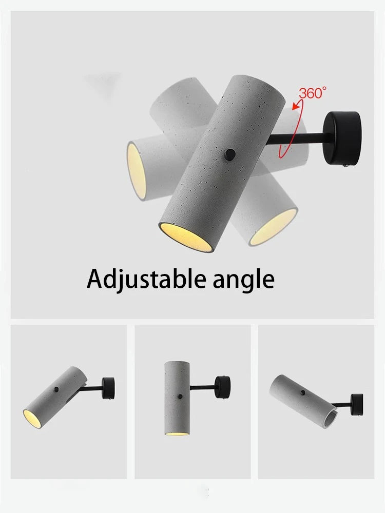 Applique murale led en ciment style industriel projecteur rotatif créatif - vue 5 sur 6