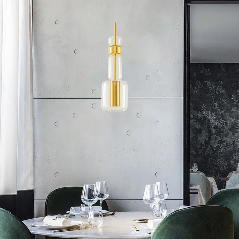 suspension moderne en verre avec luminaires en métal doré et noir