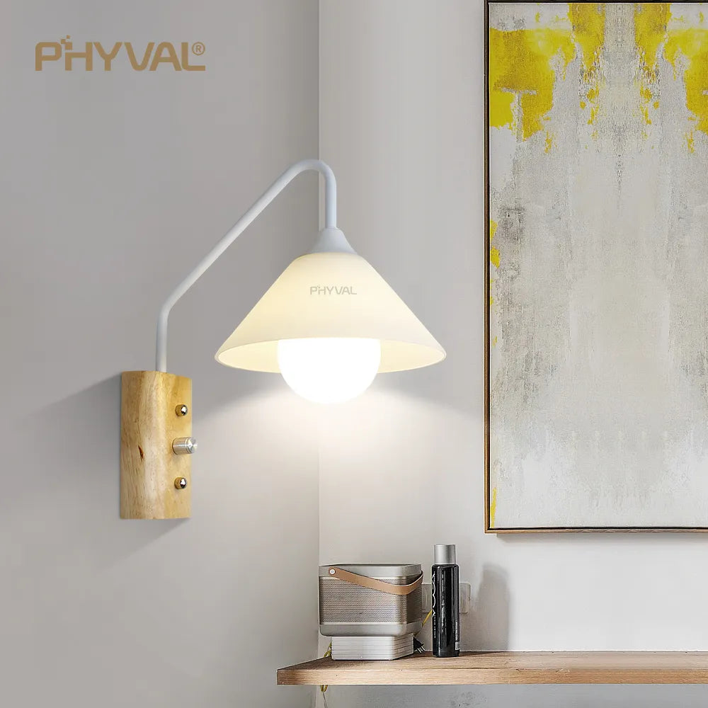 Applique moderne verre bois mural chambre salon - vue 3 sur 7
