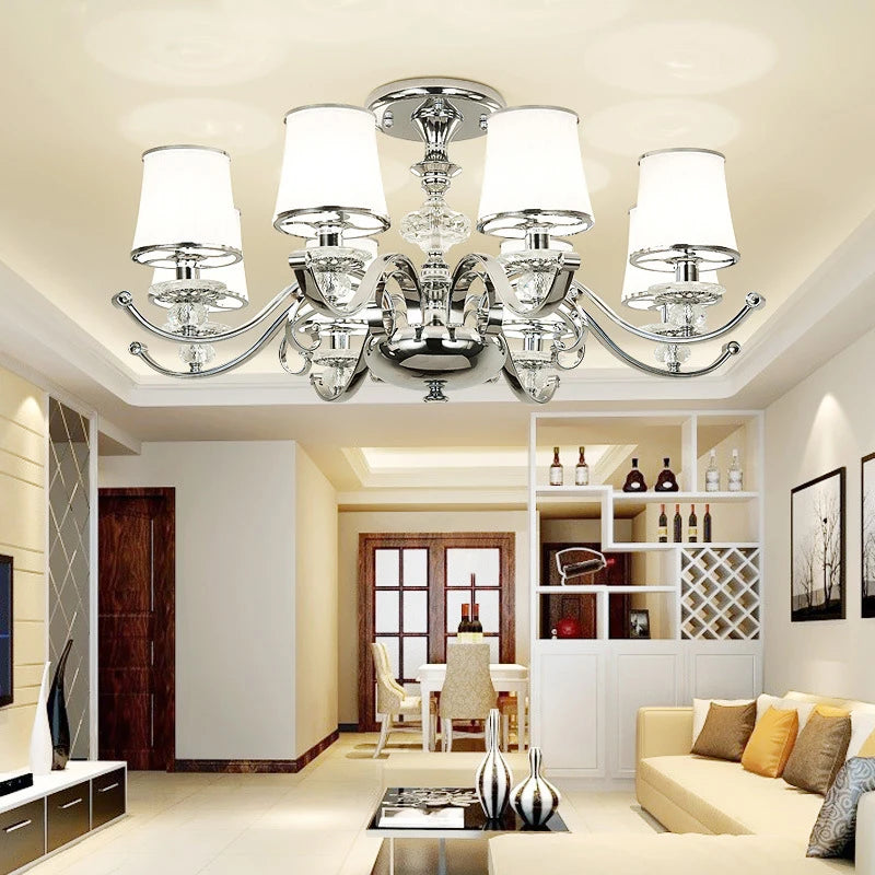 lustre chromé moderne à abat-jours blancs - vue 3 sur 16