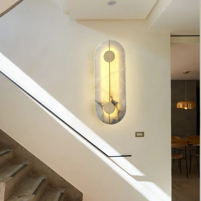 applique murale led design nordique en marbre et cuivre doré