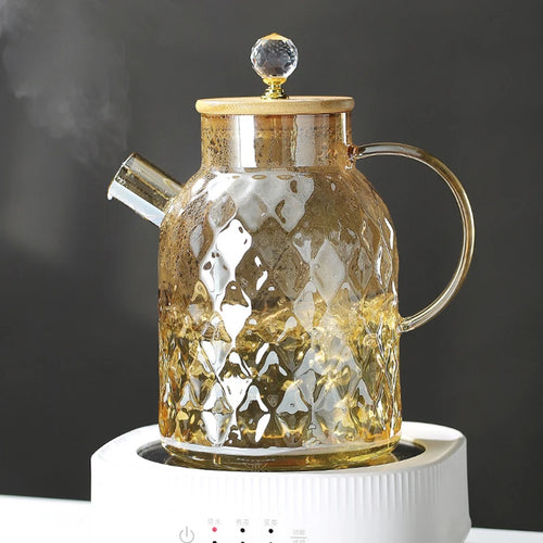 Bouilloire en verre avec filtre et couvercle bambou