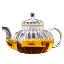 Théière citrouille fleurie rayée verre avec infuseur