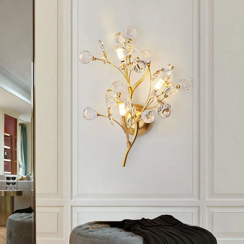 Applique murale en cristal transparent avec Branches de fleurs romantiques