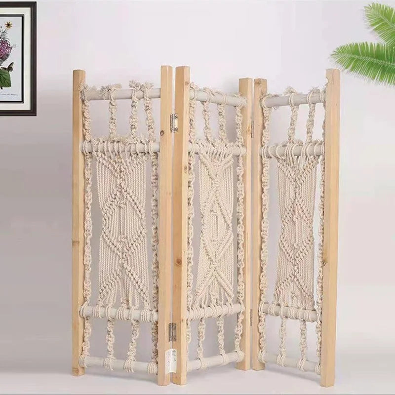 Paravent bohème en bois massif tissé main décorations japonaises et coréennes