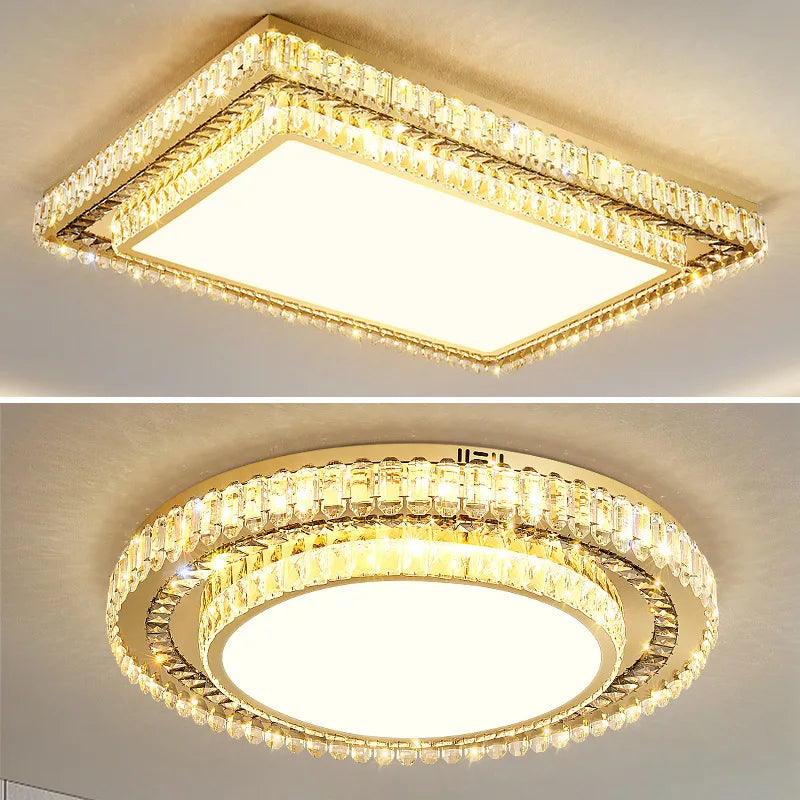 lustre de luxe rond en verre de cristal led moderne
