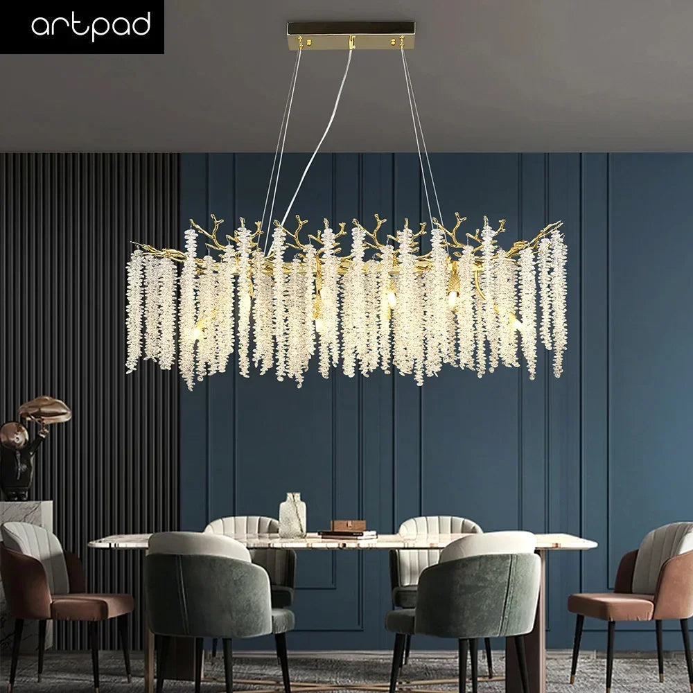 Lustre rectangulaire en cristal pour décoration intérieure moderne