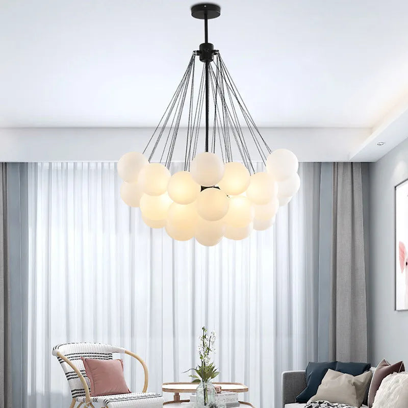 lustre moderne en verre avec boules led pour décoration