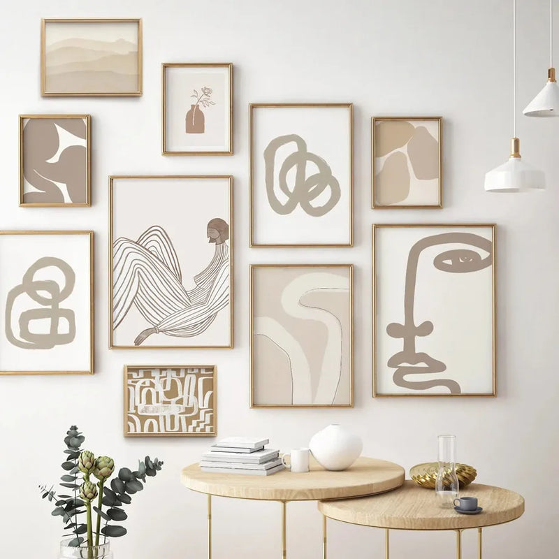 affiches abstraites de visage de fille en boho pour décoration moderne